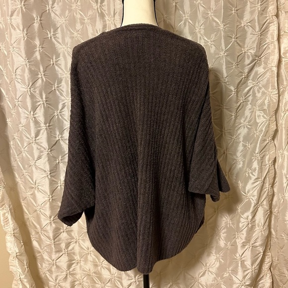 Barefoot Dreams CozyChic Lite Ribbed Shrug Cardigan Dolman Open Front Brown Gray - Picture 4 of 10
